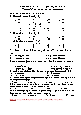 Đề khảo sát môn Toán Lớp 5 - Tuần 4 - Trường TH Xuân Hồng A